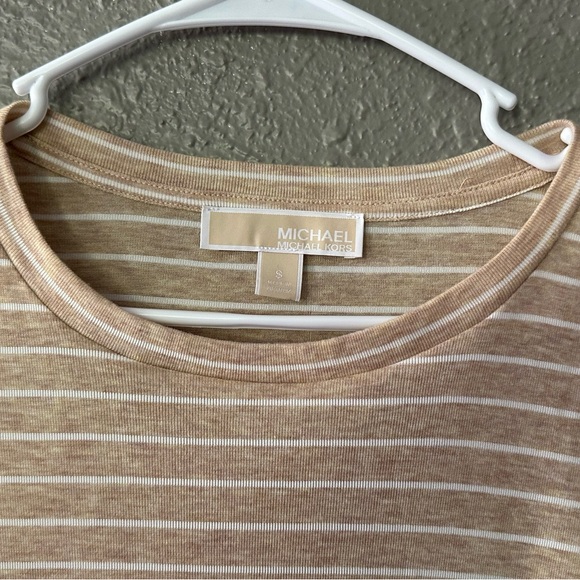 Michael Kors women’s small tan and white striped half-sleeve blouse top,… - Picture 4 of 7